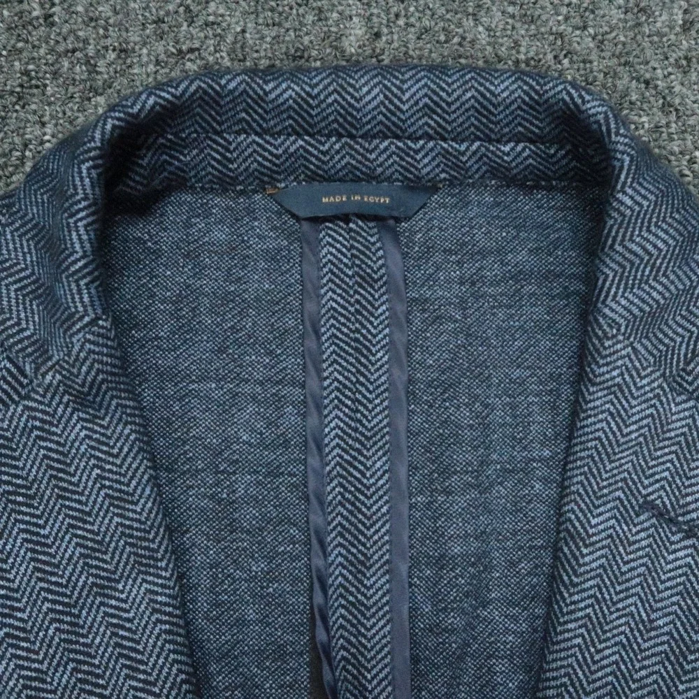 Brooks Brothers Blazer Mens 40S Blue Herringbone Regent Fit Linen Blend Stretch